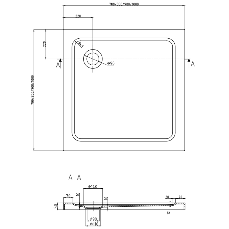 Mexen Rio čtvercová sprchová kabina 70 x 70 cm, grafitová, černá + vanička Flat, černá - 860-070-070-70-40-4070B