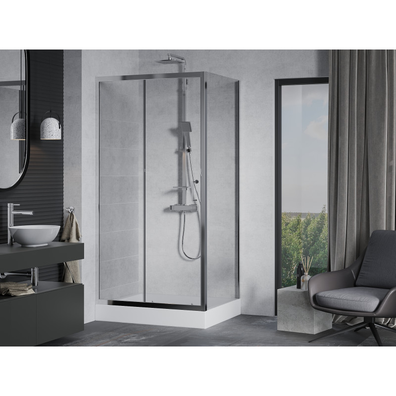 Mexen Apia posuvná sprchová kabina 120 x 90 cm, transparentní, chrom + vanička Rio - 840-120-090-01-00-4510