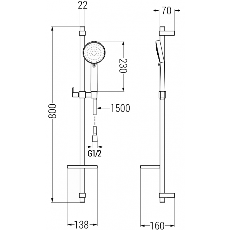 Mexen DQ75 sprchová sada posuvná, černá - 785754581-70