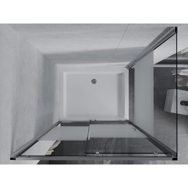 Mexen Apia sprchová kabina posuvná 100 x 80 cm, bílé pruhy, chrom + vanička Rio - 840-100-080-01-20-4510