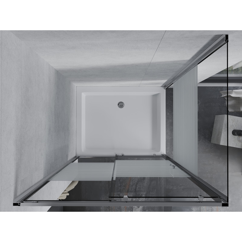 Mexen Apia sprchový kout posuvný 100 x 80 cm, bílé pruhy, chrom + sprchová vanička Rio - 840-100-080-01-20-4510