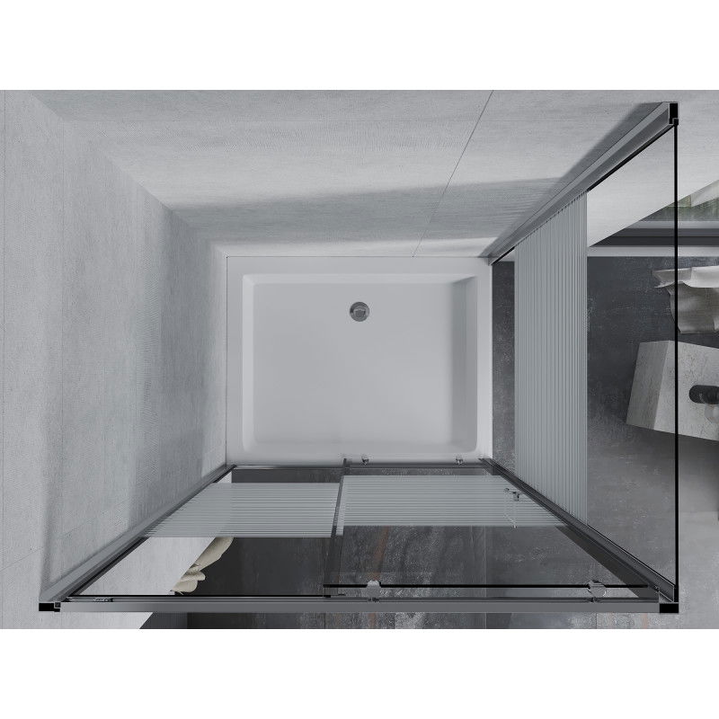 Mexen Apia posuvná sprchová kabina 120 x 80 cm, bílé pruhy, chrom + vanička Rio - 840-120-080-01-20-4510