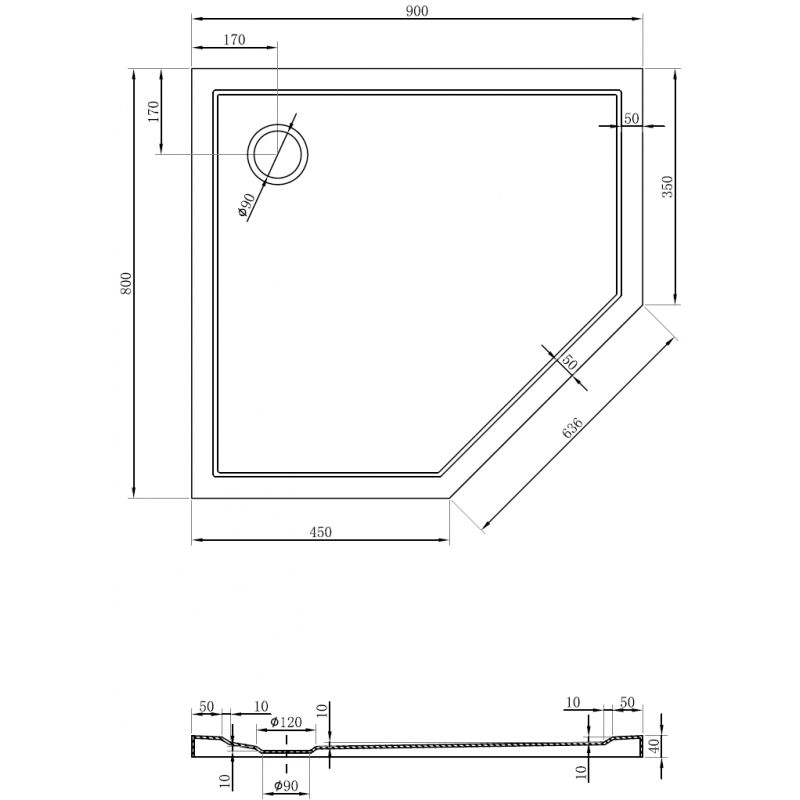 Mexen Flow pětiúhelníkový sprchový kout slim levý 90 x 80 cm, bílý lesk - 46P108090L