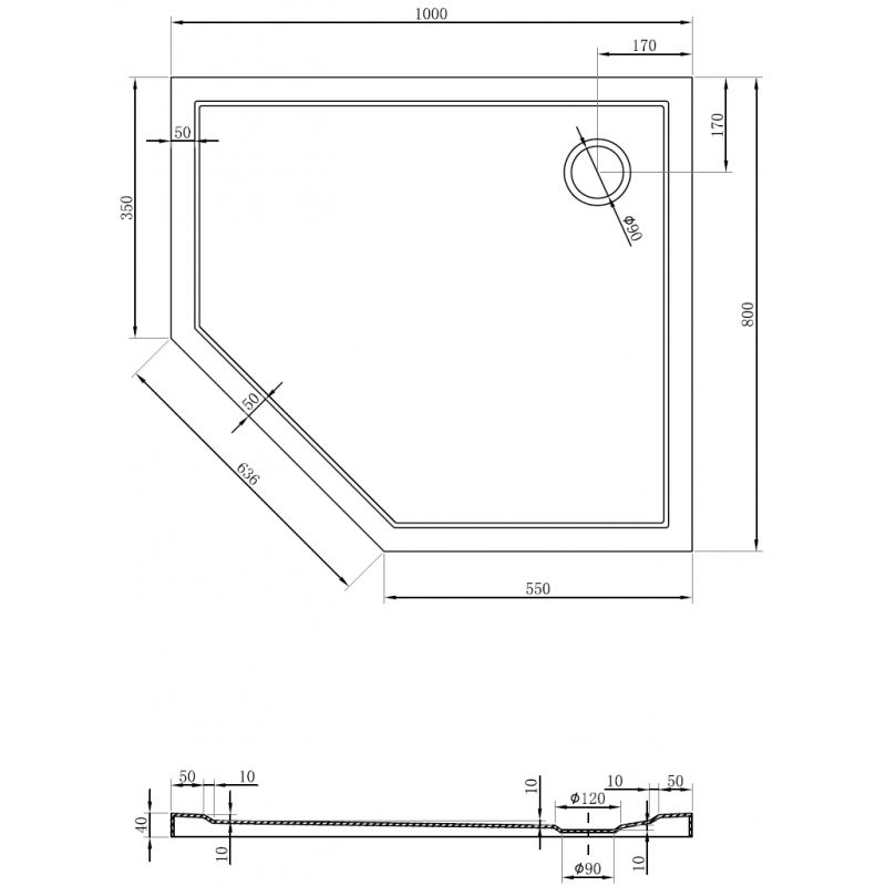 Mexen Flow pětiúhelníková vanička slim pravá 100 x 80 cm, bílý lesk - 46P108010R