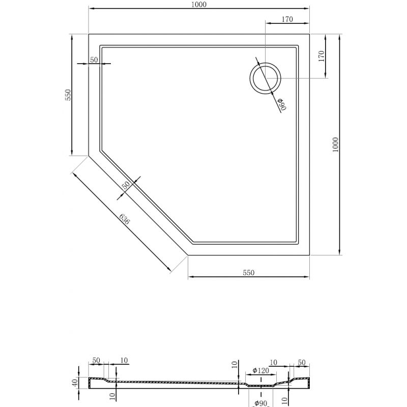 Mexen Flow pětistranný sprchový kout slim 100 x 100 cm, bílý lesk - 46P101010
