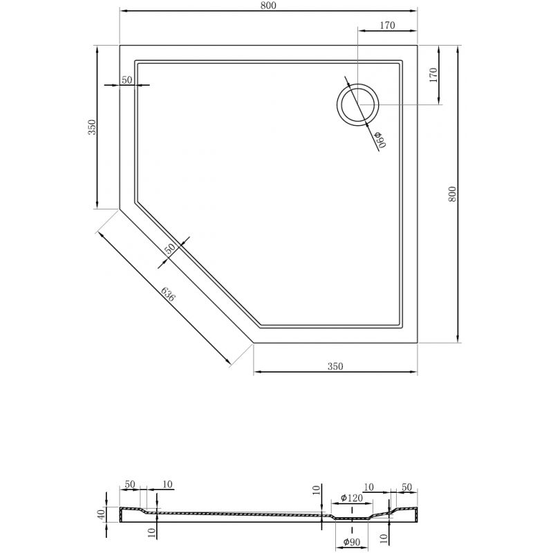 Mexen Flow pentagonální sprchová vanička slim 80 x 80 cm, černý mat - 46P708080