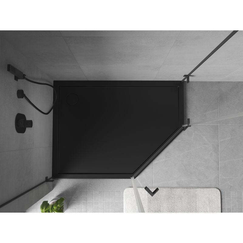Mexen Flow pětiúhelníkový sprchový kout slim levý 90 x 80 cm, černý mat - 46P708090L