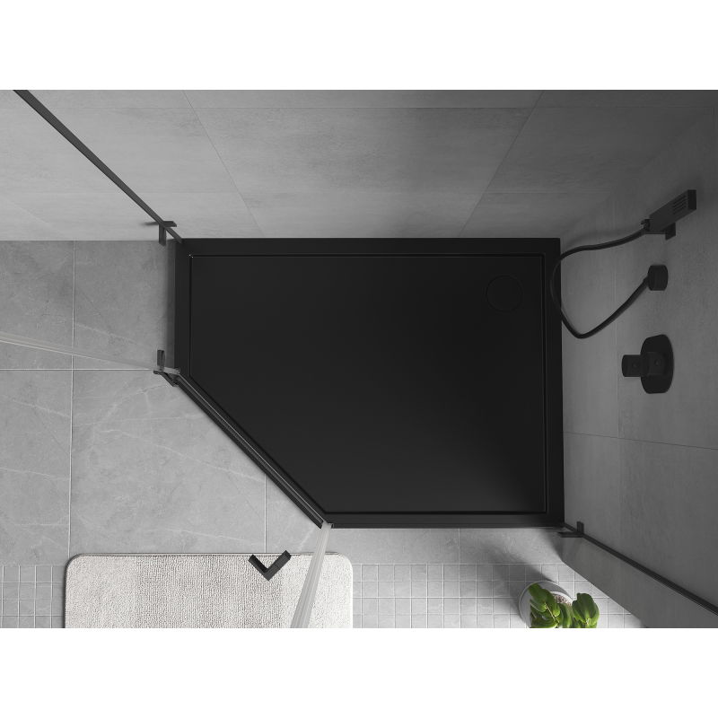 Mexen Flow pětiúhelníkový sprchový kout Slim pravý 100 x 80 cm, černý mat - 46P708010R