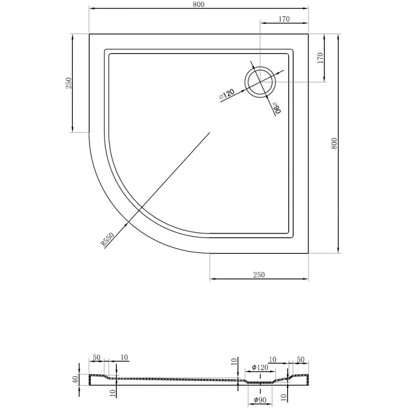 Mexen Flow sprchová vanička polokruhová slim 80 x 80 cm, bílý lesk - 46Q108080