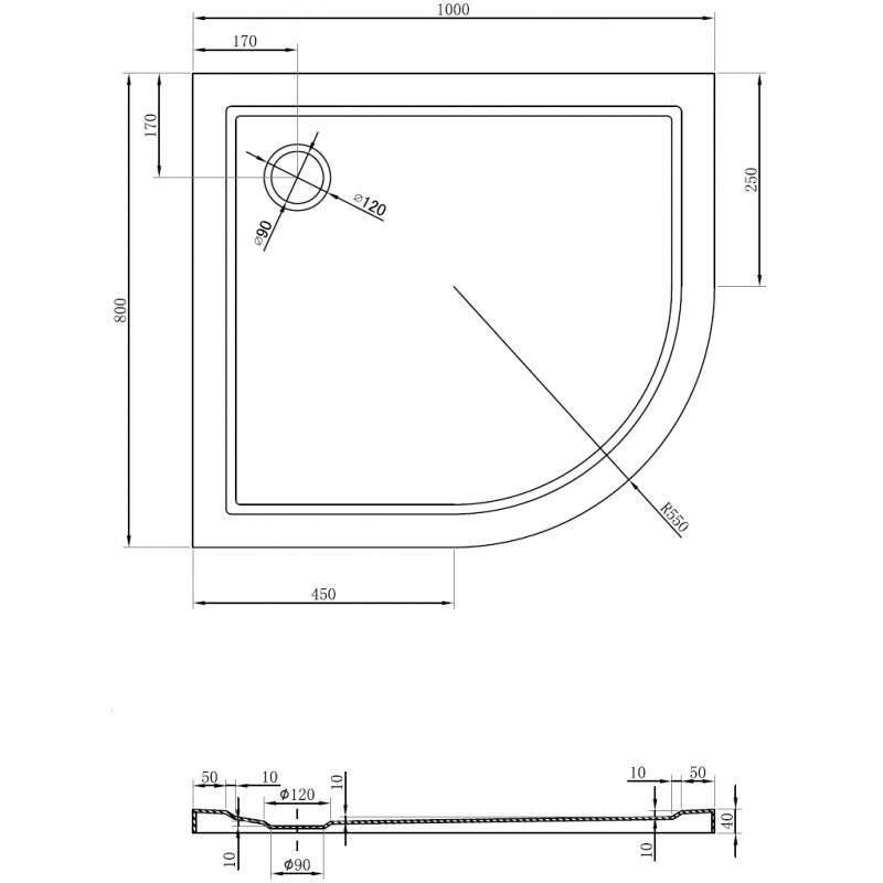 Mexen Flow půlkruhový asymetrický slim levý 100 x 80 cm, bílý lesk - 46Q108010L
