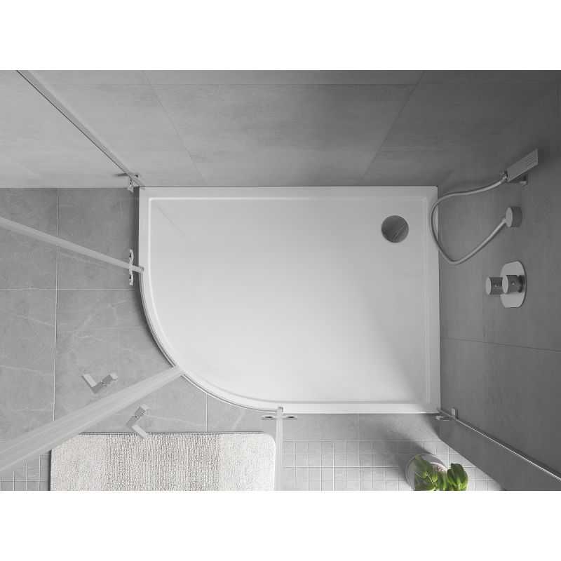 Mexen Flow půlkruhový asymetrický slim pravý 100 x 80 cm, bílý lesk - 46Q108010R