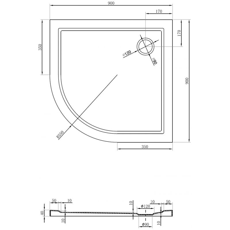 Mexen Flow půlkruhový sprchový kout slim 90 x 90 cm, bílý lesk - 46Q109090