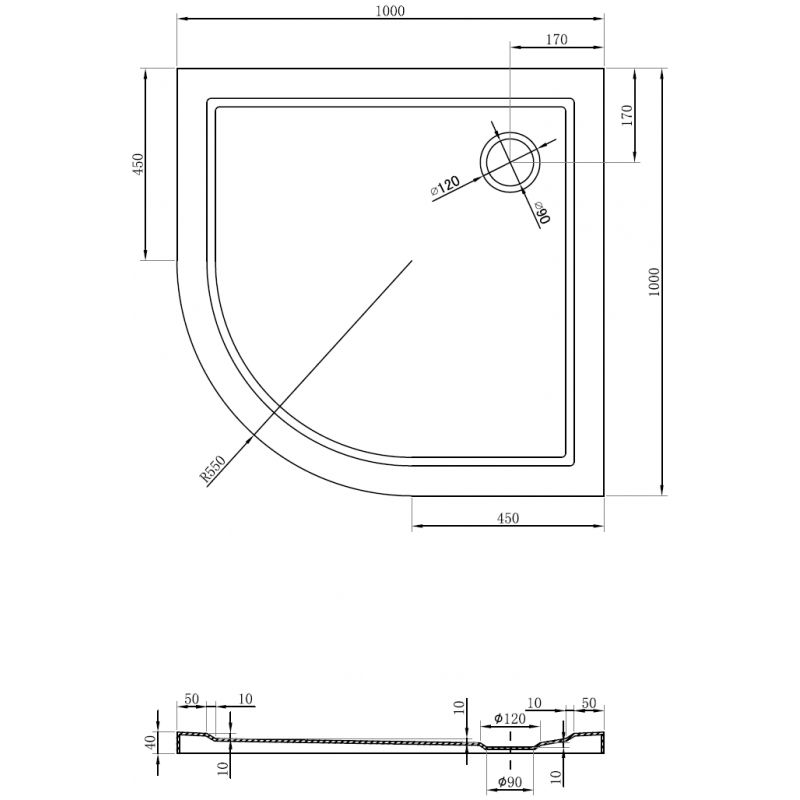 Mexen Flow půlkruhový sprchový kout slim 100 x 100 cm, černý mat - 46Q701010
