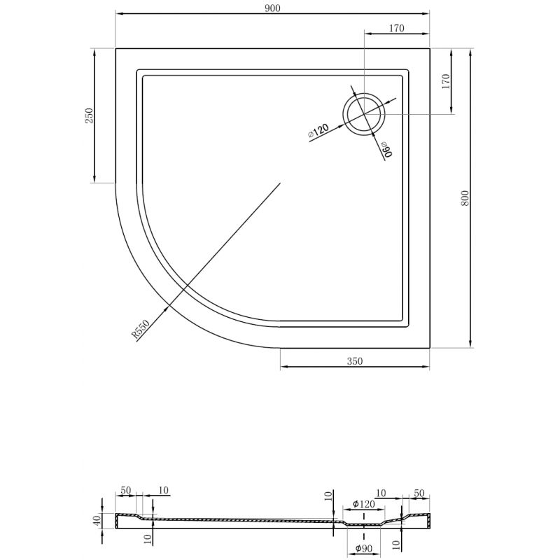 Mexen Flow půlkruhový asymetrický sprchový kout slim pravý 90 x 80 cm, černý mat - 46Q708090R