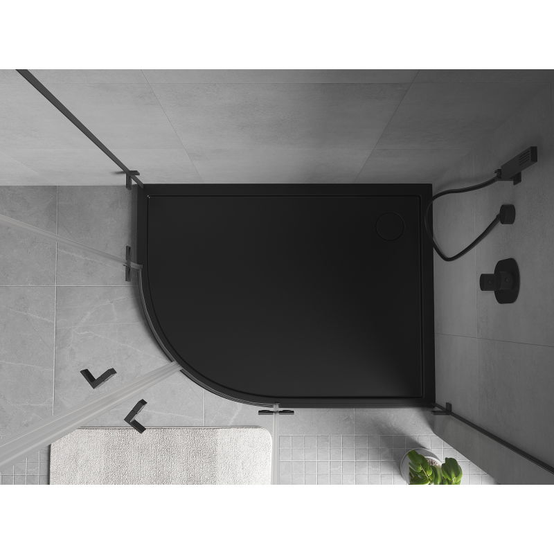 Mexen Flow půlkruhový asymetrický slim pravý 100 x 90 cm, černý mat - 46Q709010R