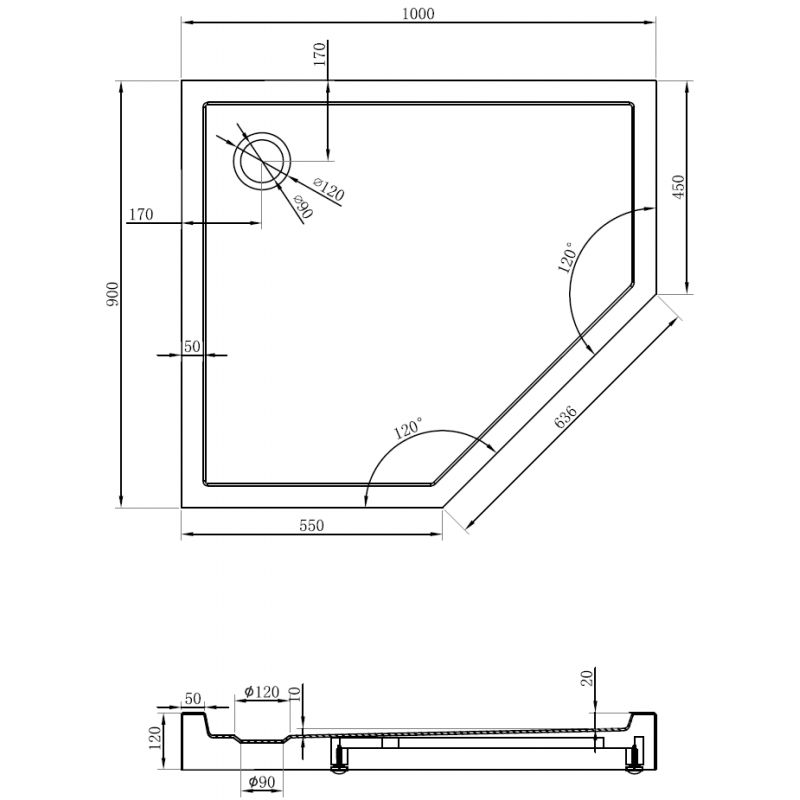 Mexen Flow+ sprchová vanička pětiúhelníková levá 100 x 90 cm, bílý lesk - 46P109010LH