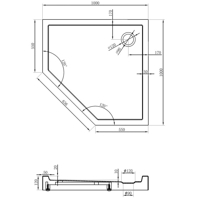 Mexen Flow+ pětiúhelníkový sprchový kout 100 x 100 cm, bílý lesk - 46P101010H