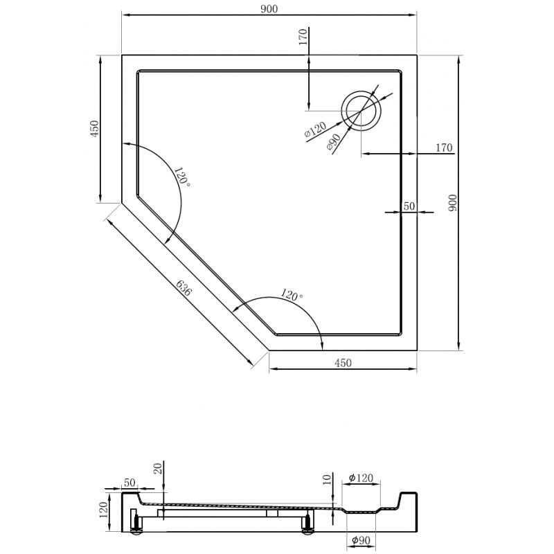 Mexen Flow+ pětiúhelníkový sprchový kout 90 x 90 cm, černý mat - 46P709090H