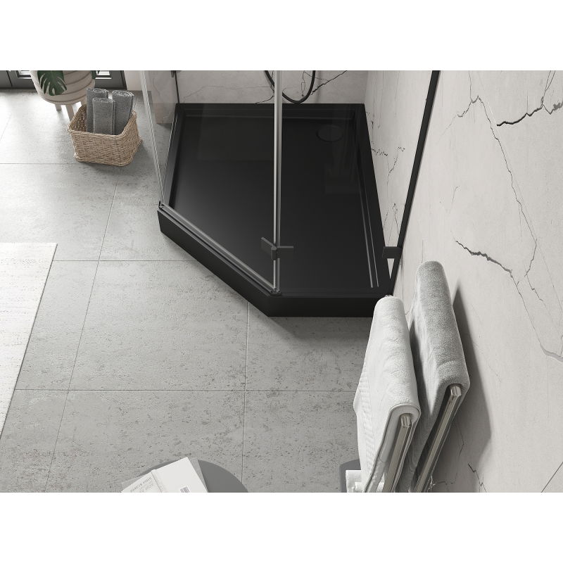 Mexen Flow+ pětiúhelníkový sprchový kout levý 90 x 80 cm, černý mat - 46P708090LH