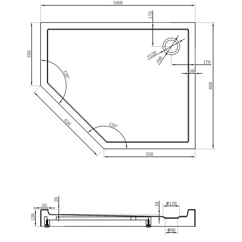 Mexen Flow+ pětiúhelníkový sprchový kout pravý 100 x 80 cm, černý mat - 46P708010RH