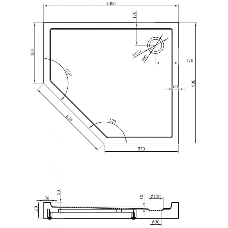 Mexen Flow+ sprchová vanička pětiúhelníková pravá 100 x 90 cm, černý mat - 46P709010RH