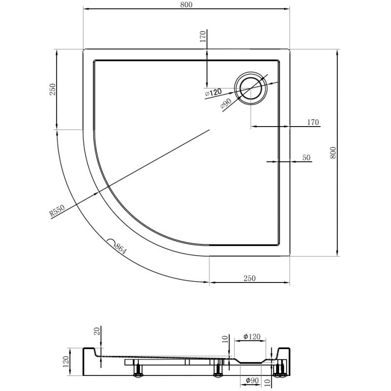 Mexen Flow+ sprchová vanička půlkruhová 80 x 80 cm, bílý lesk - 46Q108080H