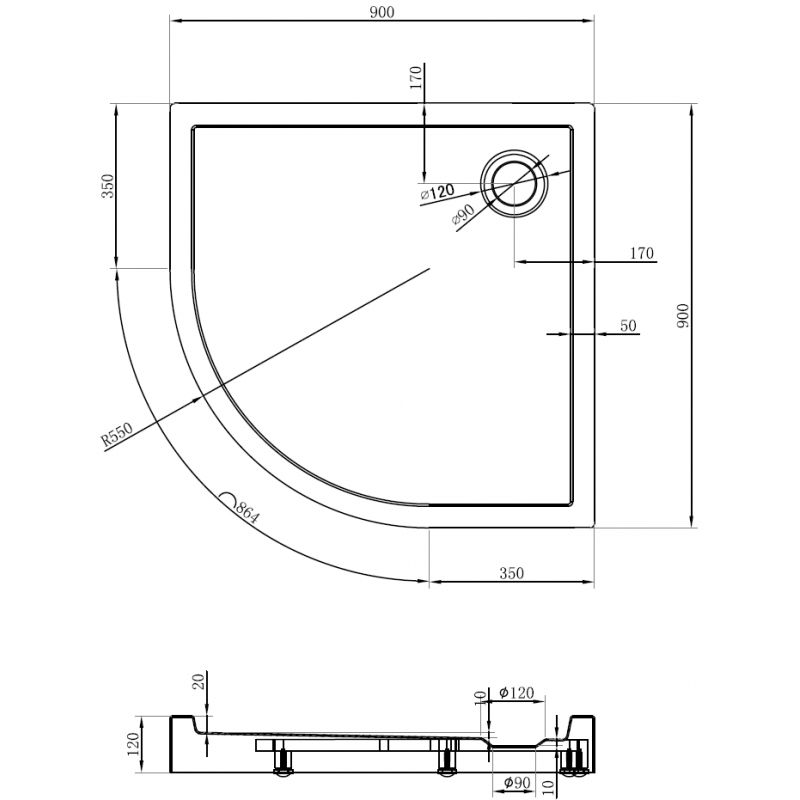 Mexen Flow+ půlkruhový sprchový kout 90 x 90 cm, černý mat - 46Q709090H