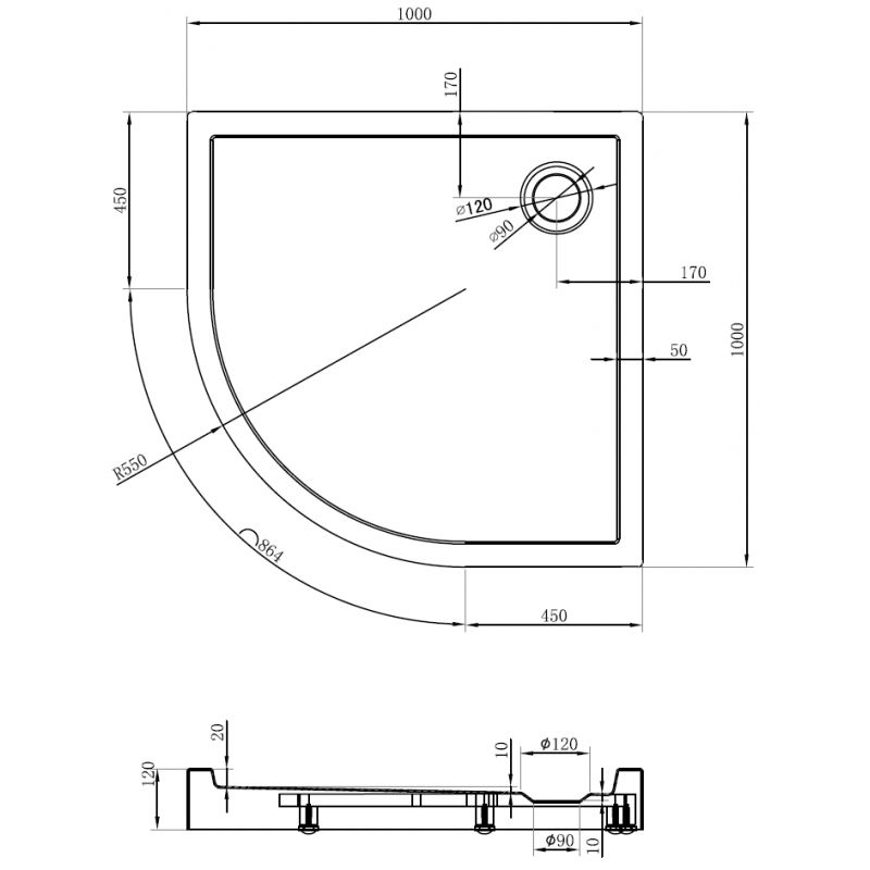 Mexen Flow+ sprchová vanička půlkruhová 100 x 100 cm, bílý lesk - 46Q101010H