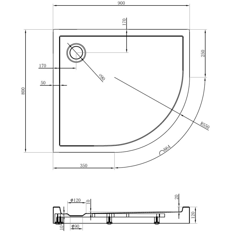 Mexen Flow+ polokruhový asymetrický sprchový kout levý 90 x 80 cm, bílý lesk - 46Q108090LH