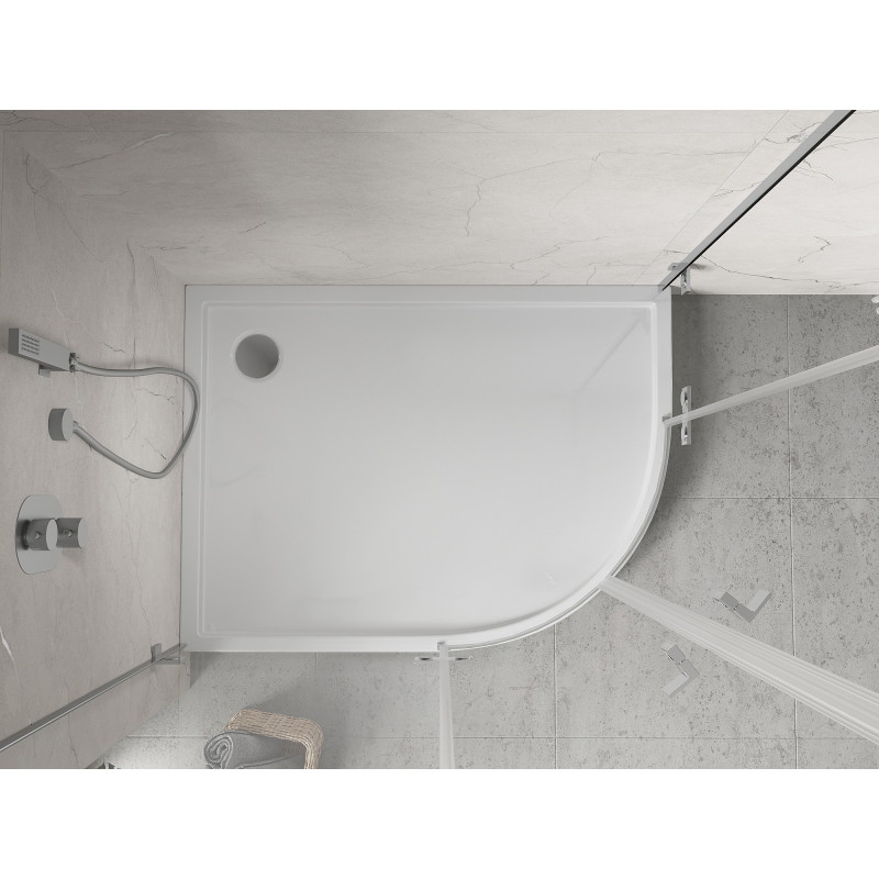 Mexen Flow+ polokruhový asymetrický sprchový kout levý 90 x 80 cm, bílý lesk - 46Q108090LH
