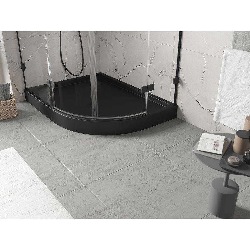Mexen Flow+ sprchová vanička půlkruhová asymetrická levá 90 x 80 cm, černá mat - 46Q708090LH