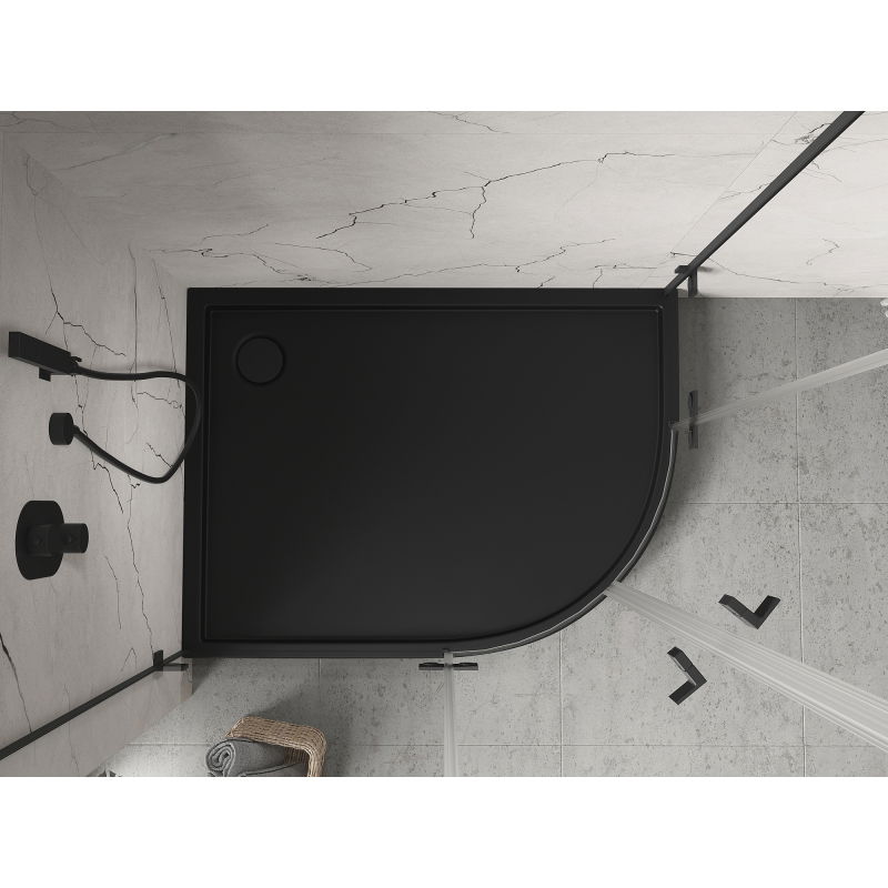 Mexen Flow+ sprchová vanička půlkruhová asymetrická levá 90 x 80 cm, černá mat - 46Q708090LH