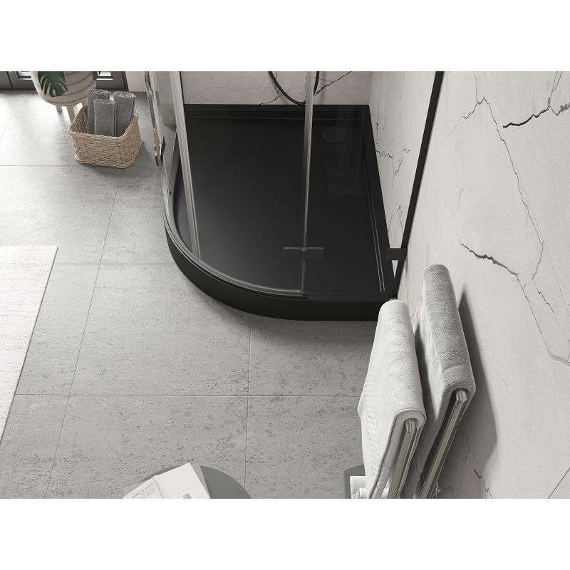 Mexen Flow+ sprchová vanička půlkruhová asymetrická levá 100 x 80 cm, černá mat - 46Q708010LH