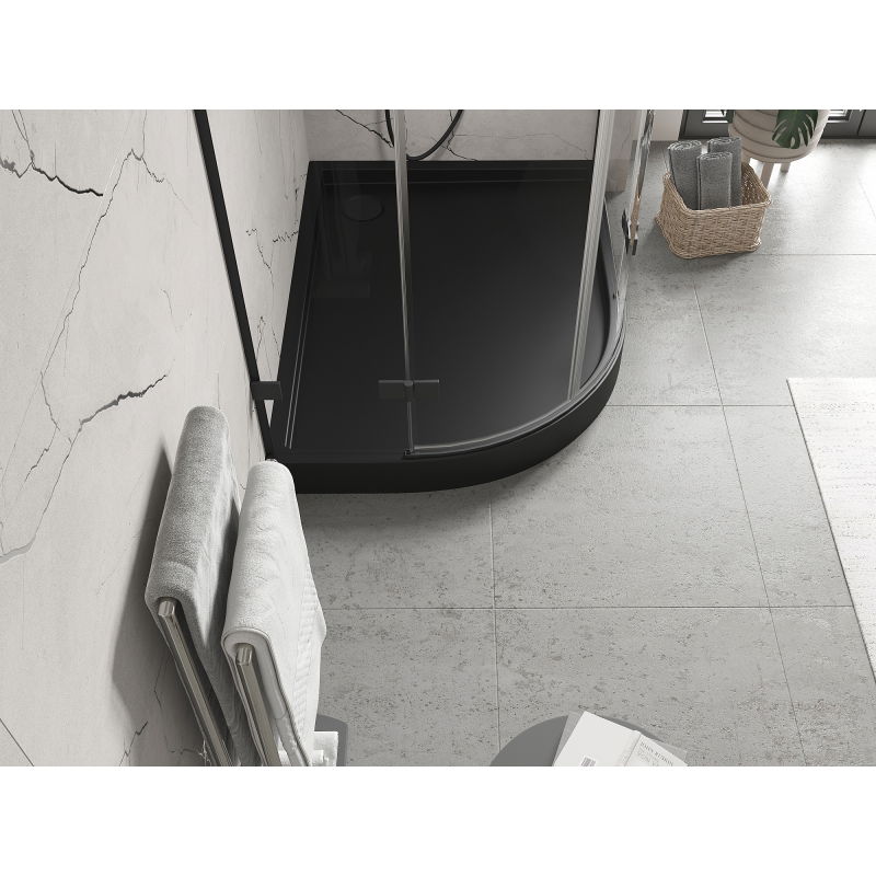 Mexen Flow+ půlkruhový asymetrický sprchový kout pravý 100 x 80 cm, černý mat - 46Q708010RH