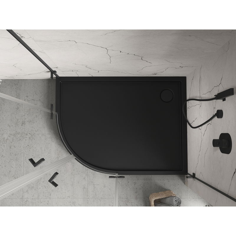 Mexen Flow+ půlkruhový asymetrický sprchový kout pravý 100 x 80 cm, černý mat - 46Q708010RH