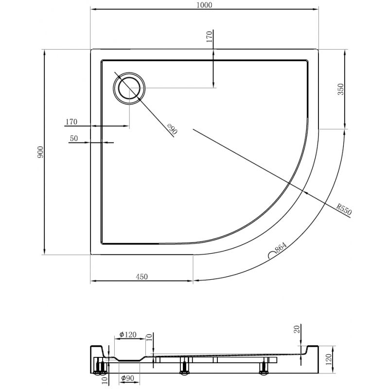 Mexen Flow+ půlkruhový sprchový kout asymetrický levý 100 x 90 cm, bílý lesk - 46Q109010LH