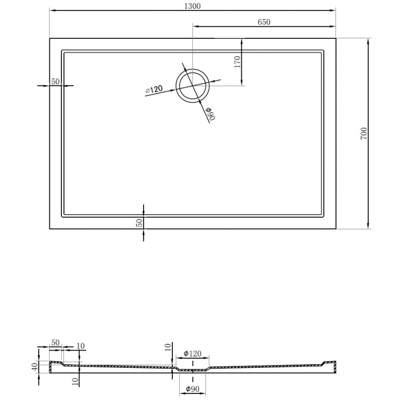 Mexen Flow obdélníková sprchová vanička slim 130 x 70 cm, černý mat - 46R707013