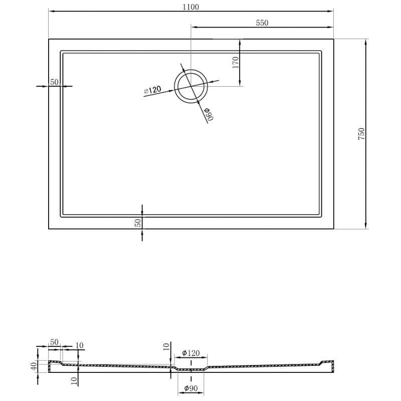 Mexen Flow obdélníkový sprchový kout slim 110 x 75 cm, černý mat - 46R707511