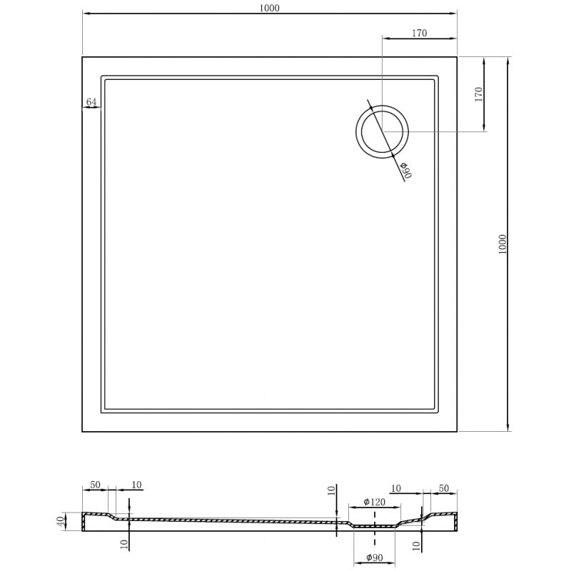 Mexen Flow čtvercový sprchový kout slim 100 x 100 cm, černý mat - 46S701010