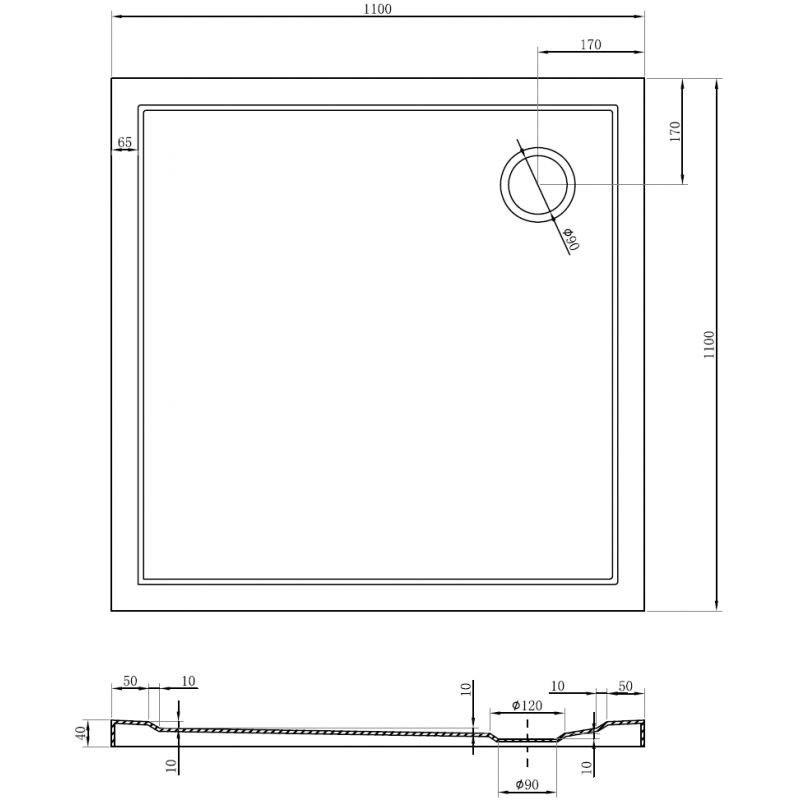 Mexen Flow sprchová vanička čtvercová slim 110 x 110 cm, bílý lesk - 46S101111