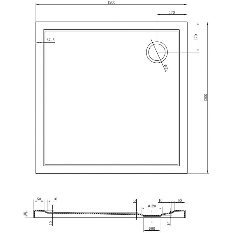 Mexen Flow sprchová vanička čtvercová slim 120 x 120 cm, bílý lesk - 46S101212