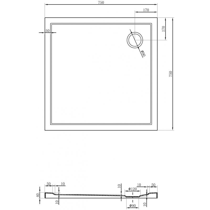 Mexen Flow sprchová vanička čtvercová slim 75 x 75 cm, bílý lesk - 46S107575