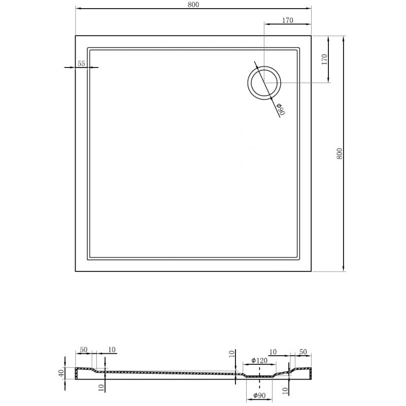 Mexen Flow sprchová vanička čtvercová slim 80 x 80 cm, bílý lesk - 46S108080
