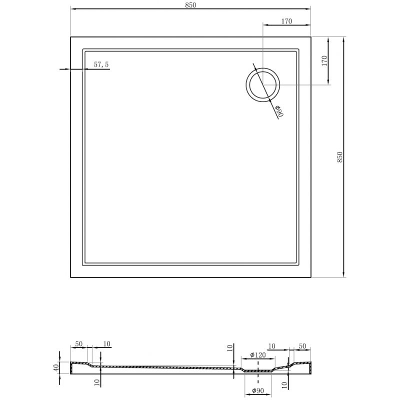 Mexen Flow sprchová vanička čtvercová slim 85 x 85 cm, černý mat - 46S708585