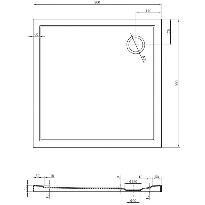 Mexen Flow sprchová vanička čtvercová slim 90 x 90 cm, černý mat - 46S709090