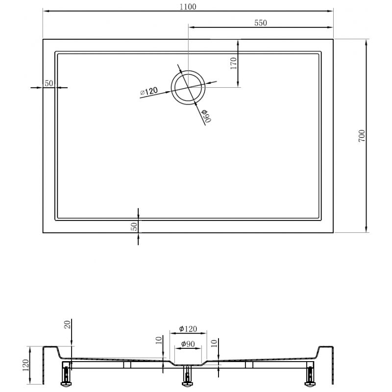 Mexen Flow+ obdélníkový sprchový kout 110 x 70 cm, bílý lesk - 46R107011H