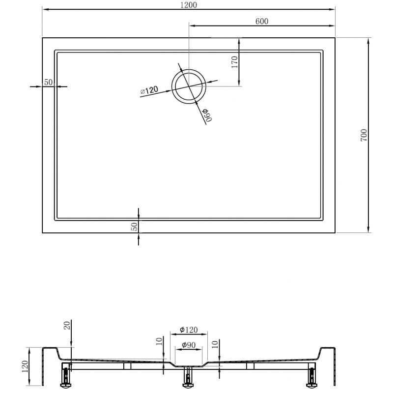 Mexen Flow+ obdélníkový sprchový kout 120 x 70 cm, černý mat - 46R707012H