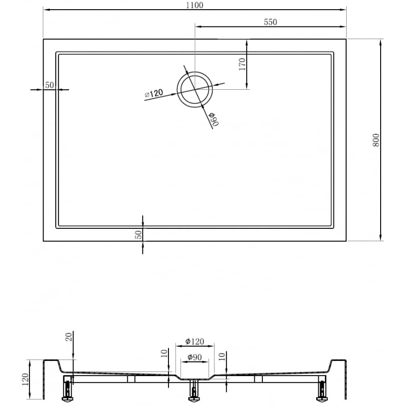 Mexen Flow+ obdélníková sprchová vanička 110 x 80 cm, černý mat - 46R708011H