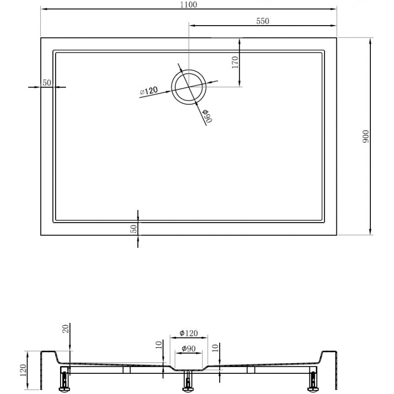 Mexen Flow+ obdélníkový sprchový kout 110 x 90 cm, černý mat - 46R709011H
