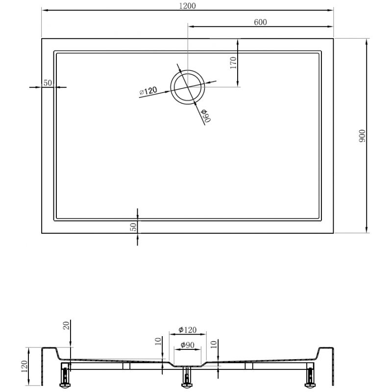 Mexen Flow+ sprchová vanička obdélníková 120 x 90 cm, černý mat - 46R709012H